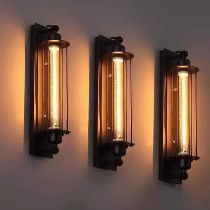Decorbites™ industrial style vintage bar wall lamp with three black metal bo-ha vintage sconces and edison bulbs