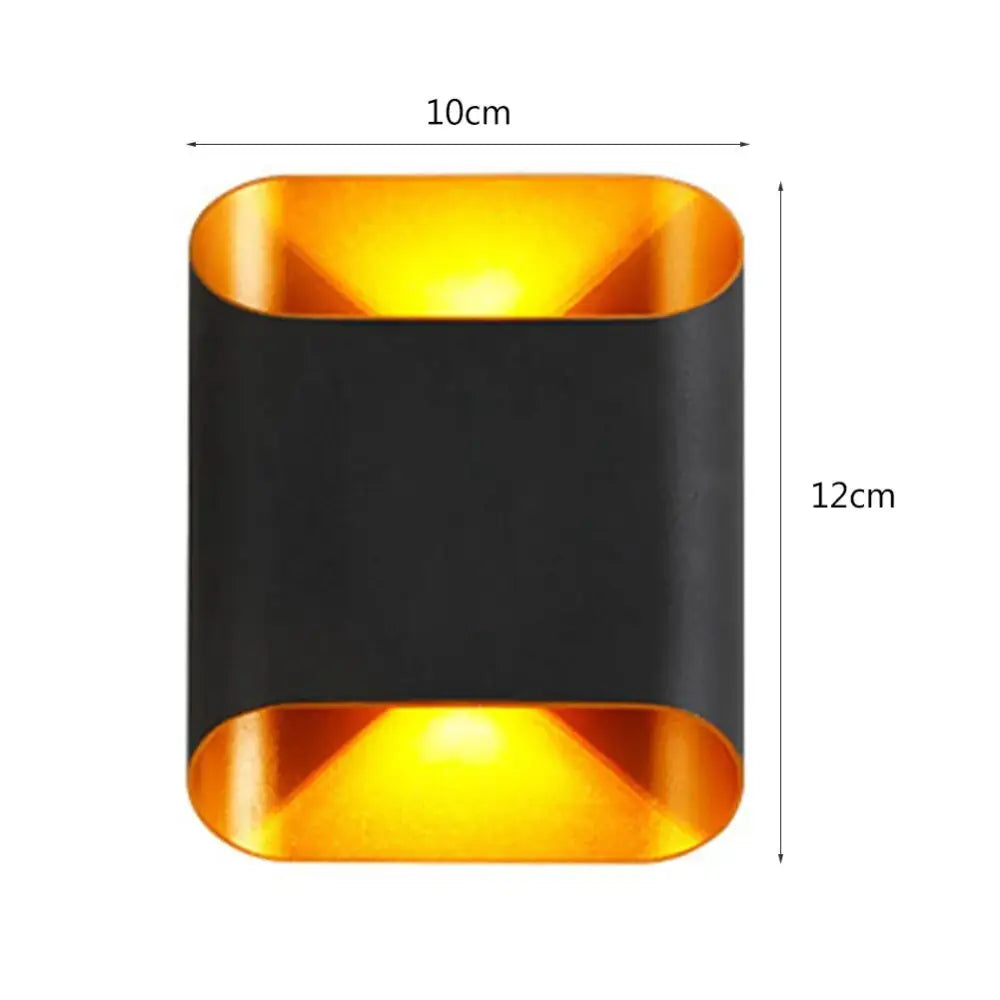 Decorbites™ ip65 modern led outdoor wall lights with black rectangular design and gold interior glowing warm light