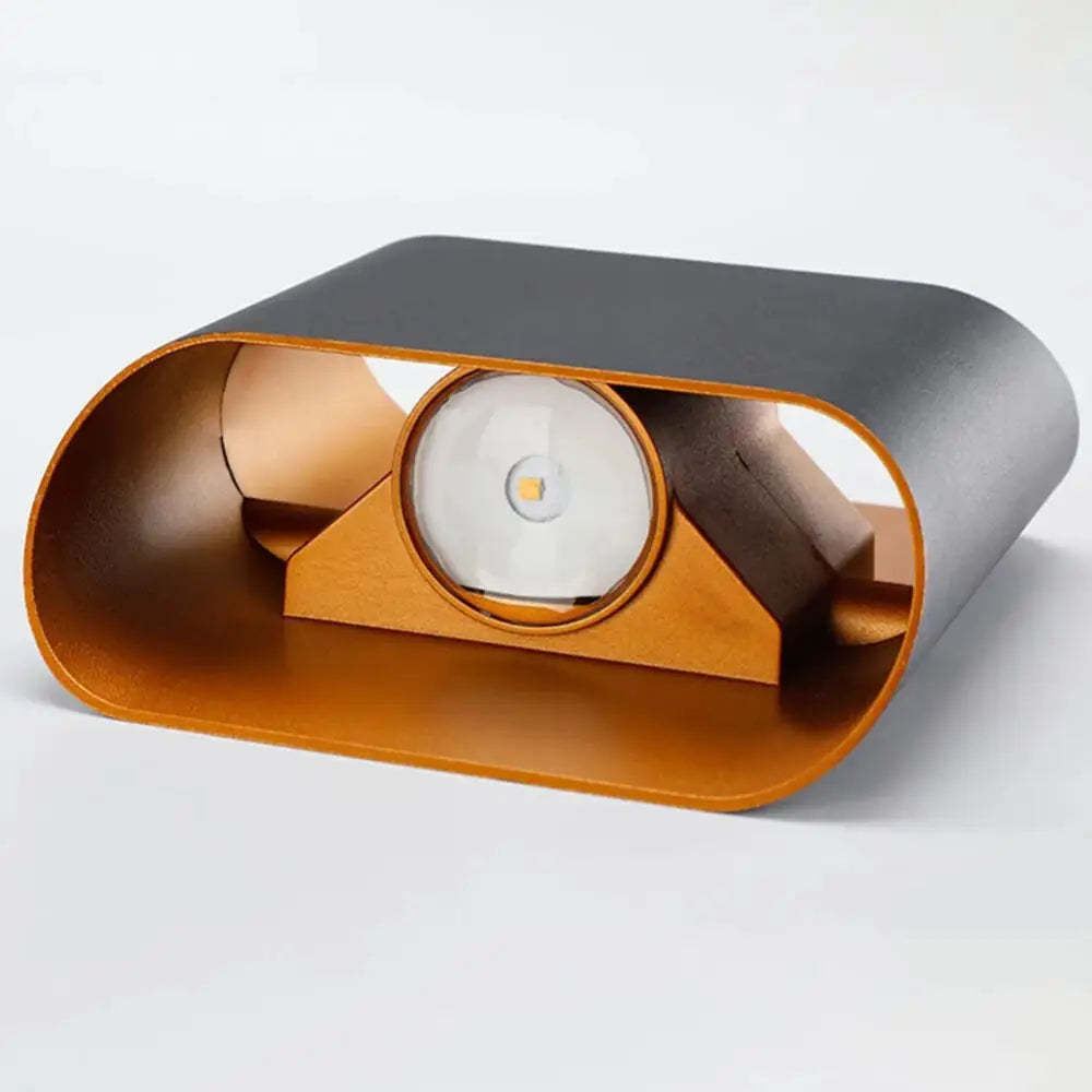 DecorBites™ IP65 modern oval-shaped led outdoor wall lights with sleek black exterior and warm copper interior featuring exposed bulb