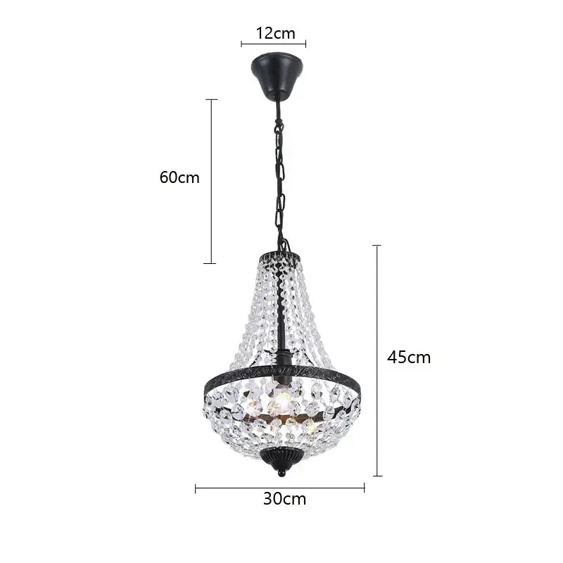 Black metal decorbites iron art crystal chandelier with cascading clear crystal droplets and ornate frame for dining room lighting