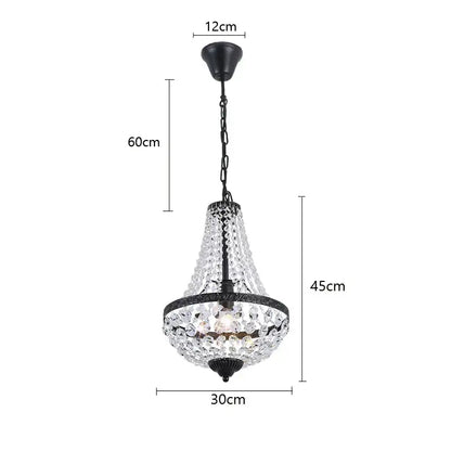 Black metal decorbites iron art crystal chandelier with cascading clear droplets and ornate frame for dining room lighting