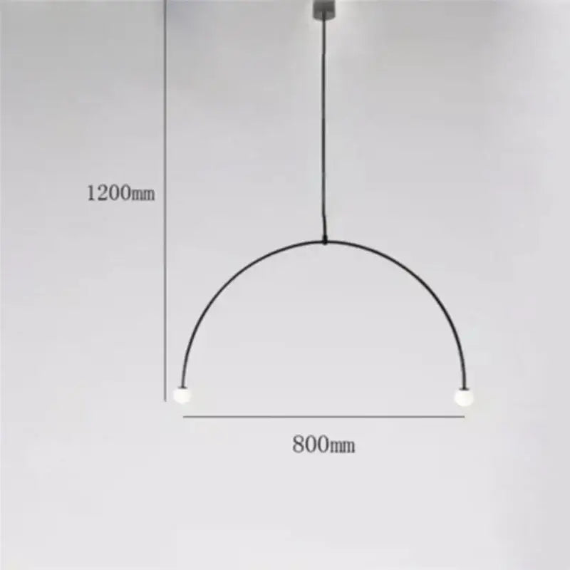 Black minimalist decorbites iron balance chandelier with two white spherical bulbs and curved iron frame for living room
