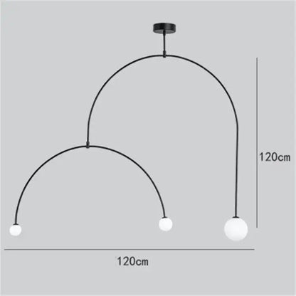 Black metal decorbites iron balance chandelier with three white glass globes and curved arms for living room lighting