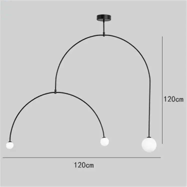 Black metal decorbites iron balance chandelier with three white glass globes and curved arms for living room lighting