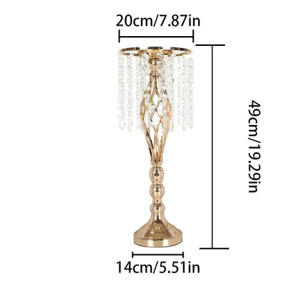 Elegant gold-toned crystal chandelier centerpiece with cascading clear beads on iron flower racks for dining table decoration