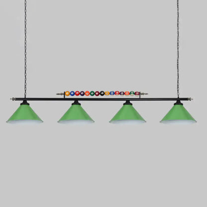 Decorbites iron linear island ceiling light with green conical shade, black metal frame, chain suspension, e26 e27 socket