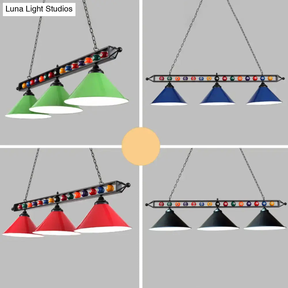 DecorBites iron linear island ceiling light with metal frame cone shades in green blue red black with e26 e27 bulbs