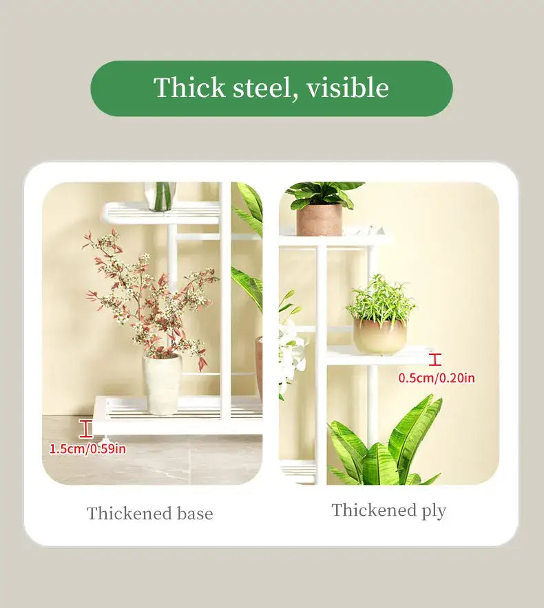 White metal decorbites iron plant stand with thick steel frame and reinforced base for multiple pots