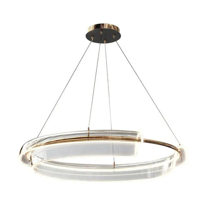 Modern double-ring led chandelier with clear acrylic rings and gold-toned metal accents by decorbites italian minimalist