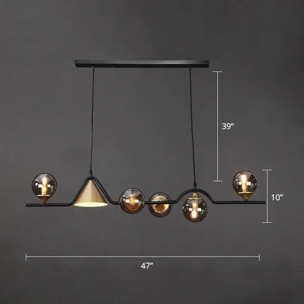 Decorbites™ ivory glass island pendant light with black metal frame five spherical bulbs and conical brass shade 110v-120v 220v-240v