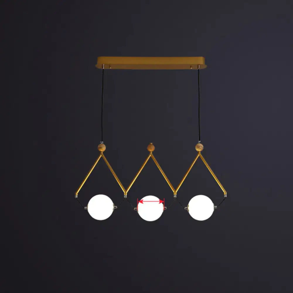 DecorBites™ ivory glass minimalist ball suspension light with gold tones and wooden beads for restaurant suspension light use