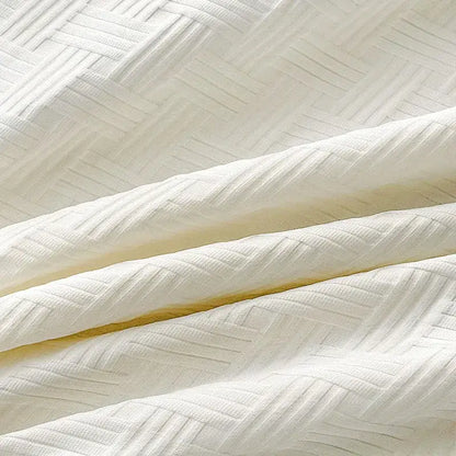 White woven decorbites jacquard summer cool blanket with subtle herringbone texture for bedroom quilt