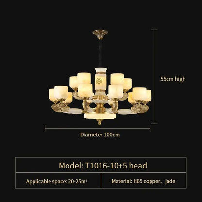 Elegant decorbites jade copper chandelier with ten arms five lights copper and jade for living room opal glass shades