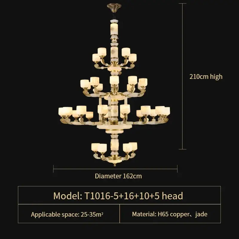 Luxurious multi-tiered decorbites jade copper chandelier with golden h65 copper, jade accents, and opal glass shades for living room