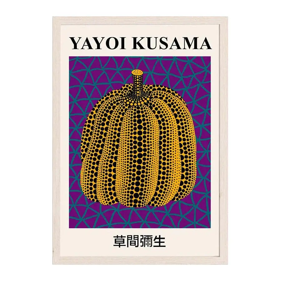 DecorBites™ Japanese abstract art canvas print featuring a yellow polka dot pumpkin on purple background for home décor