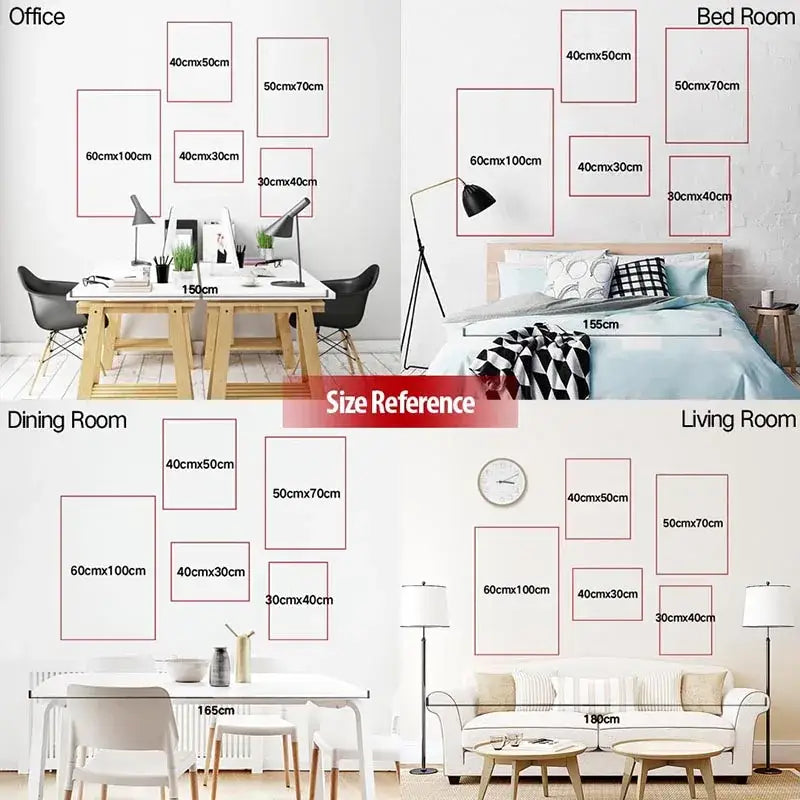 White wall-mounted canvas art featuring various rectangular frames in japanese abstract art style for home décor