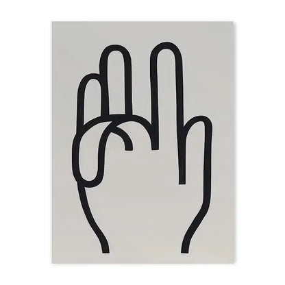 Decorbites™ japanese abstract blue wave canvas print featuring black minimalist line art of a hand gesture on gray background