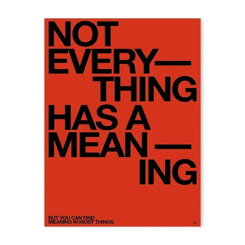 Vibrant red poster with bold black typography reading not everything has a meaning in decorbites™ japanese abstract blue wave canvas print