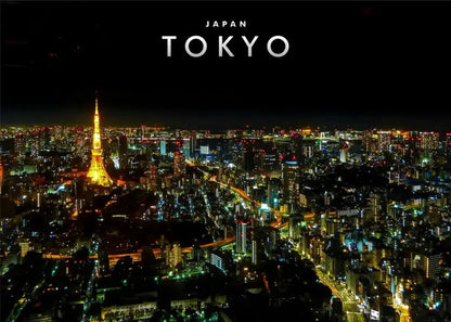 Decorbites™ japanese city landscape canvas wall art features a golden-lit tokyo tower city landscape at night