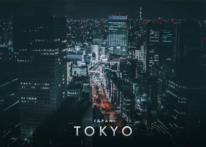 Tokyo cityscape at night with illuminated skyscrapers on DecorBites™ japanese city landscape canvas wall art