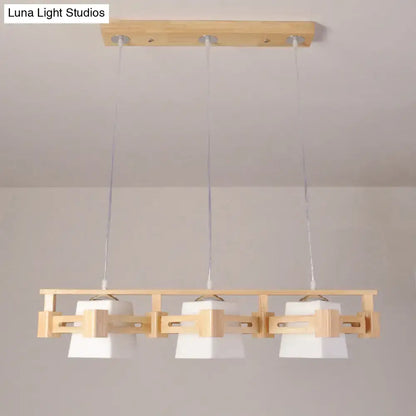 DecorBites™ Japanese wooden pendant light with trapezoid cream glass shades for dining room 220v-240v led incandescent fluorescent