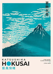 Teal and white woodblock art poster print of mount fuji from katsushika hokusai thirty-six views on canvas by decorbites
