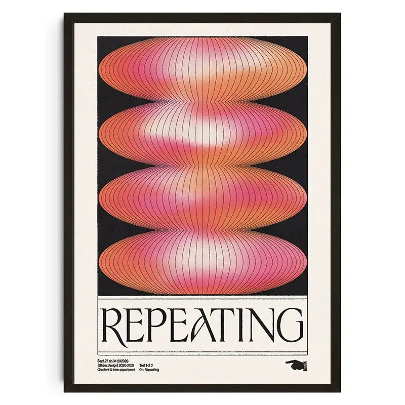 A framed decorbites™ japanese koi cat abstract canvas wall art featuring overlapping pink and orange ovals with black lines