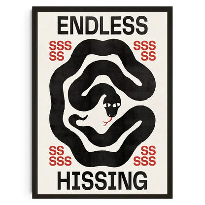 Decorbites™ japanese koi cat abstract canvas wall art featuring a black and white snake with bold red endless hissing text