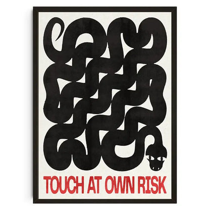 Decorbites™ japanese koi cat abstract canvas wall art featuring black abstract snake in a minimalist frame with red text