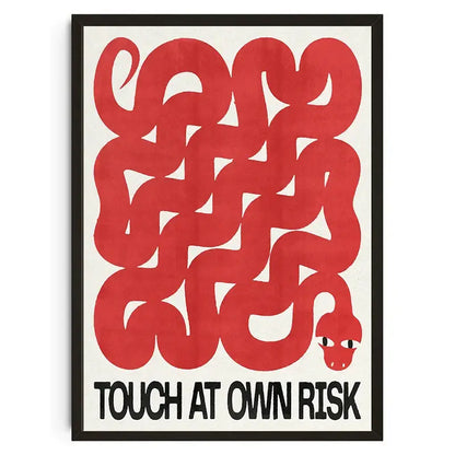 Decorbites™ japanese koi cat abstract animals canvas wall art featuring a bold red abstract snake design on cream background