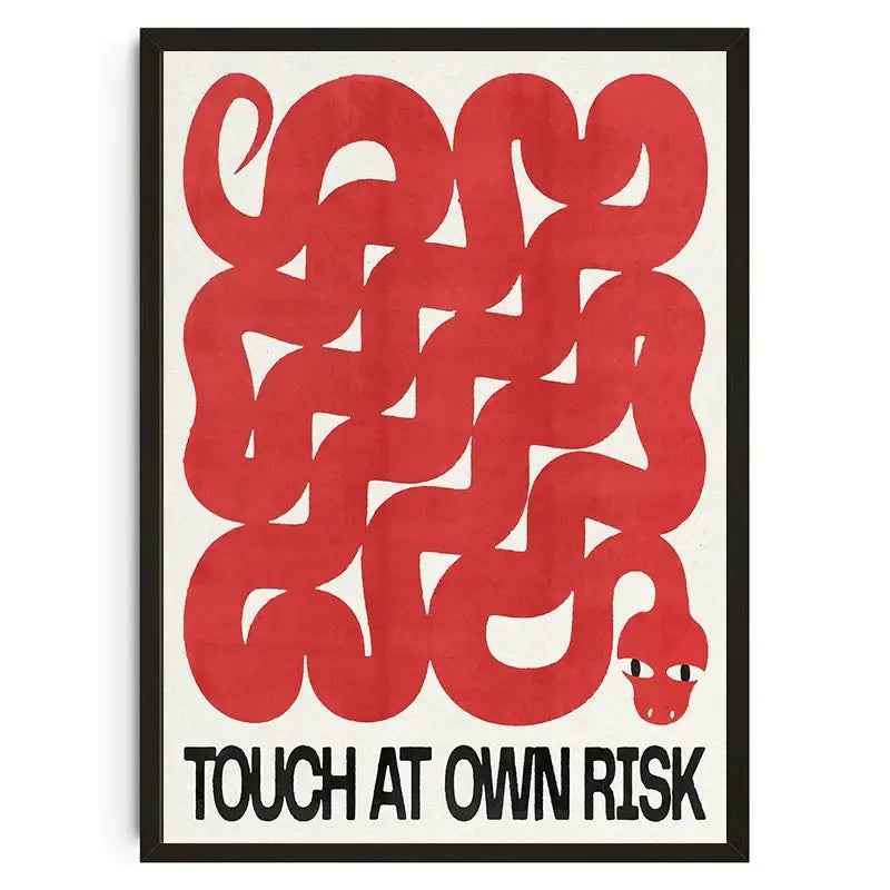 Decorbites™ japanese koi cat abstract animals canvas wall art featuring bold red snake design on cream background framed black