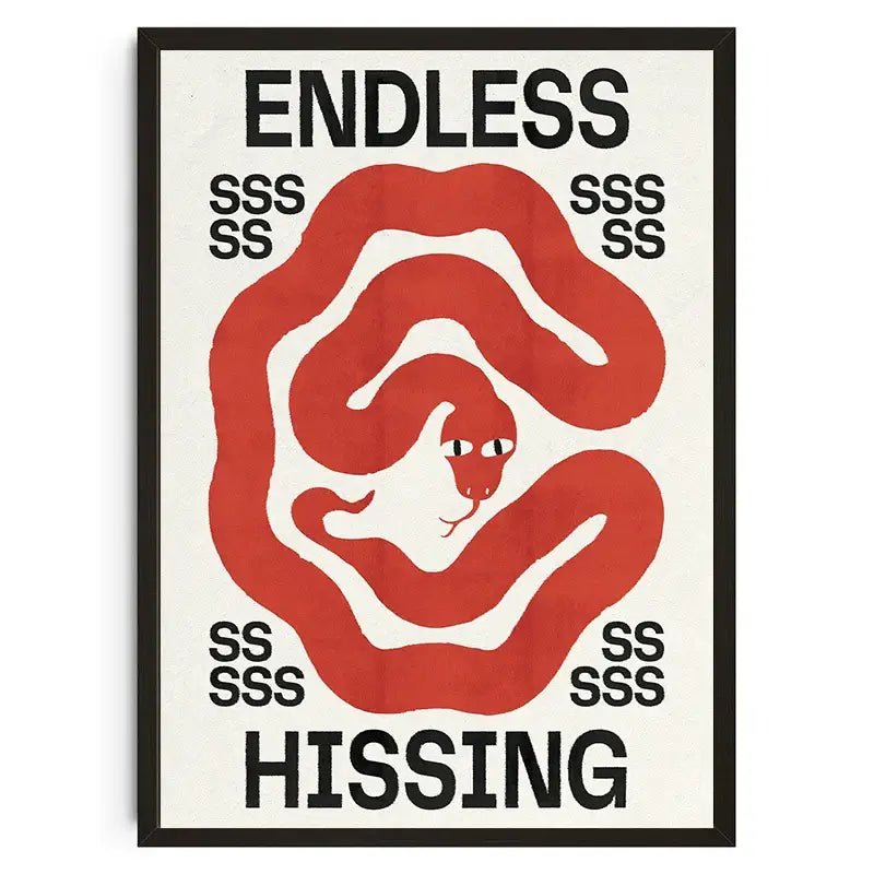 A framed cream canvas wall art featuring a red snake spiral and bold black text from decorbites japanese koi cat series