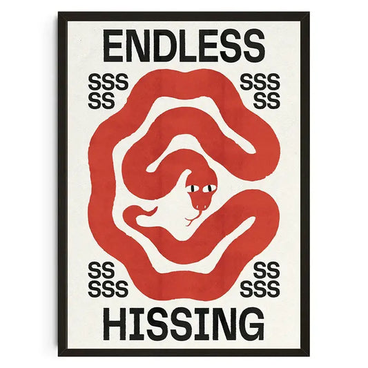 A framed decorbites canvas wall art featuring a stylized red snake spiral with japanese koi cat abstract design and bold text