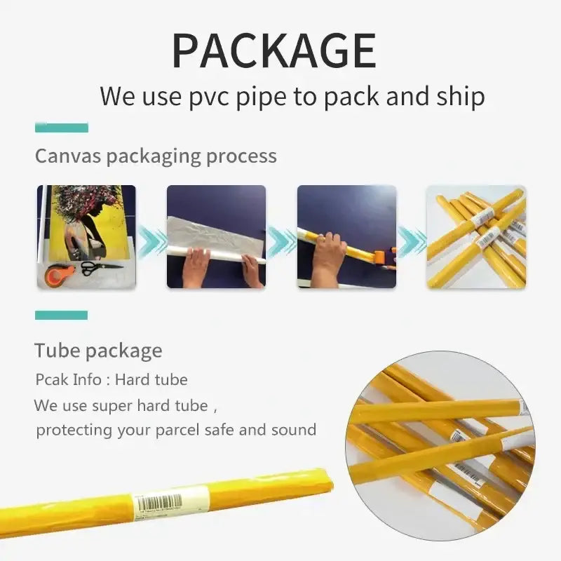 Yellow pvc pipe packaging for decorbites™ japanese koi cat abstract animals canvas wall art wall art protection