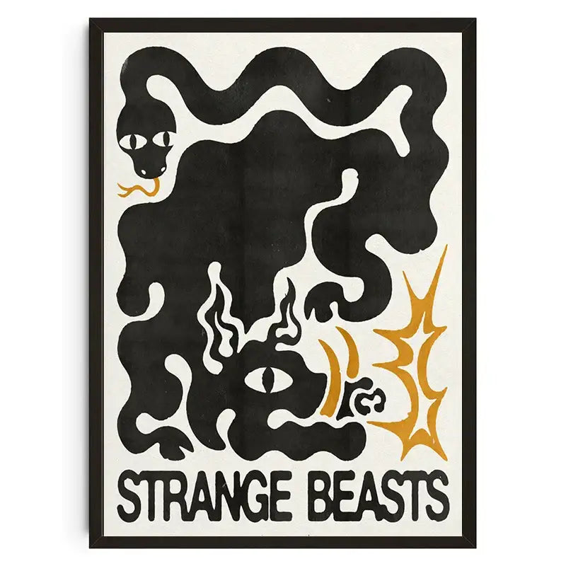 Black and gold koi cat abstract animals wall art poster with stylized beasts and strange beasts text by decorbites