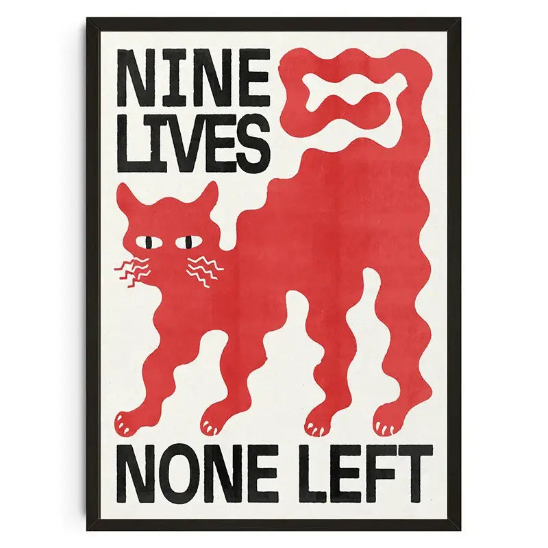 Decorbites™ japanese koi cat canvas wall art featuring a red stylized koi cat poster with bold black text in a black frame