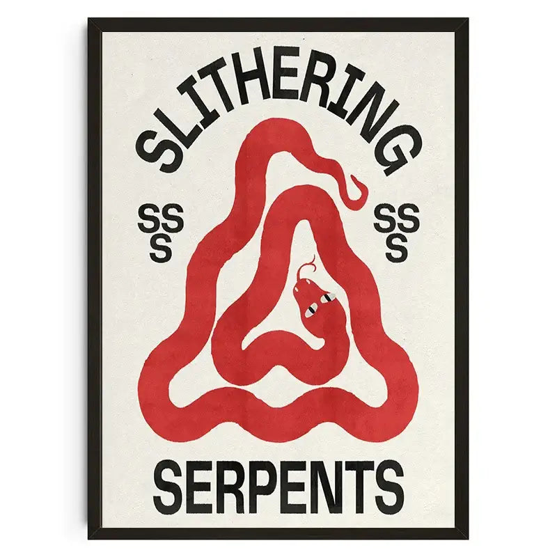 Decorbites™ japanese koi cat canvas wall art featuring a red stylized snake graphic with slithering serpents text on cream