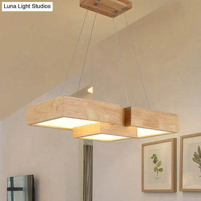 DecorBites™ japanese style wooden LED pendant light with warm white color temperature and natural wood grain finish