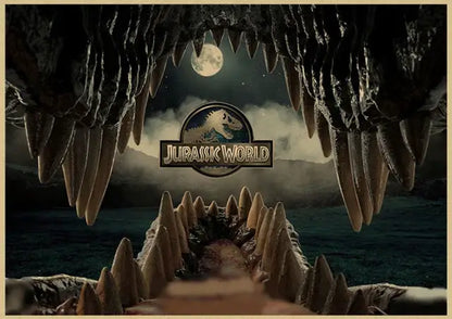 Decorbites™ jurassic park dinosaur canvas wall art featuring a roaring dinosaur emblem in a dark moonlit cavern