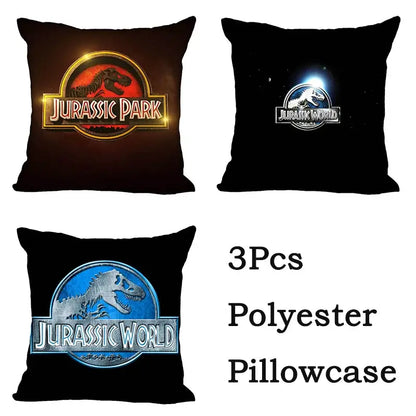 Black polyester decorbites jurassic park dinosaur pillowcase set featuring jurassic park and jurassic world logos for living room decor
