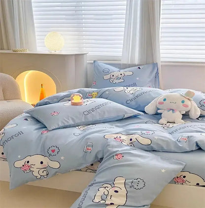 Light blue cinnamoroll bedding set with soft plush fabric and cute cartoon prints for dorm decor by DecorBites™