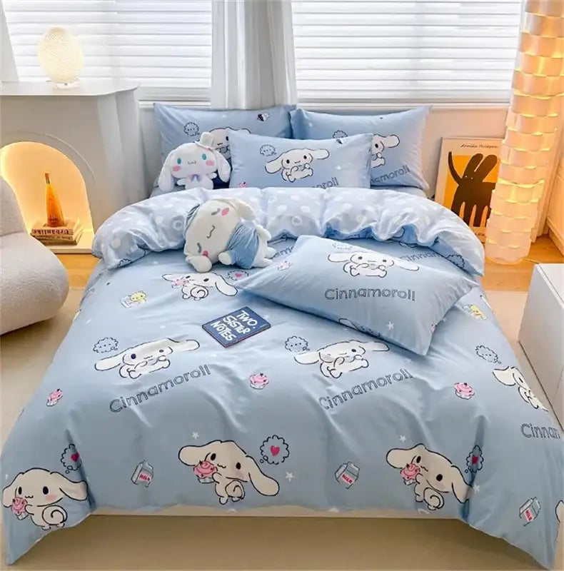 Light blue cinnamoroll bedding set by decorbites featuring soft plush fabric and cute cartoon duvet cover design