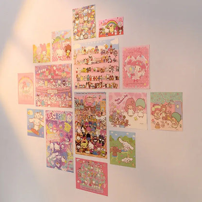 A colorful pastel-toned kawaii hellokitty monthly poster set arranged in a heart shape for decorbites™ collection