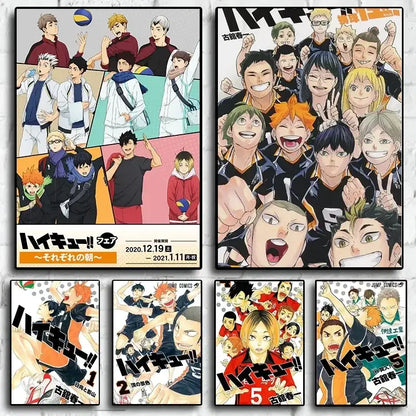 Decorbites™ kids haikyuu volleyball anime canvas wall art featuring vibrant glossy posters with bold black text