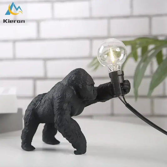 Decorbites king kong led desk lamp in black resin shaped like a gorilla with textured matte finish and filament bulb