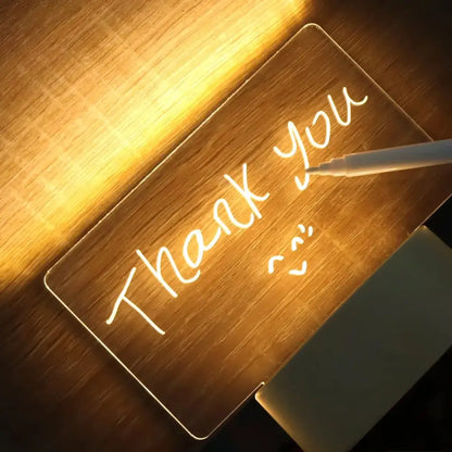 Clear acrylic message board with white marker and illuminated thank you note for desk decoration usb dc5v lamp