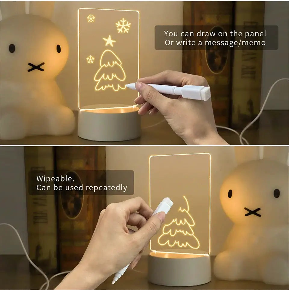 White led light-up message board with glowing christmas tree design and sleek base for desk decoration usb dc5v use
