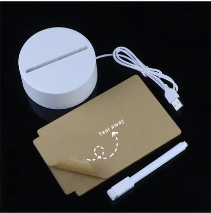 White circular led night light with usb charging cable and adhesive backing for desk decoration usb dc5v message board