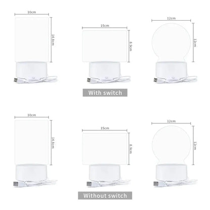 White led night light with translucent glass top and solid base for decorbites desk decoration usb dc5v message board