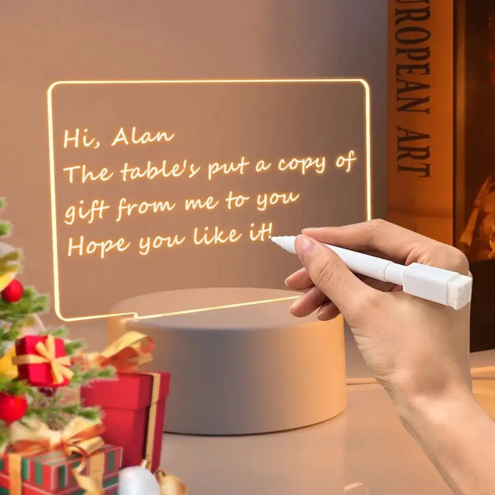 Decorbites™ white led message board with glowing frame and warm yellow illumination for desk decoration usb dc5v